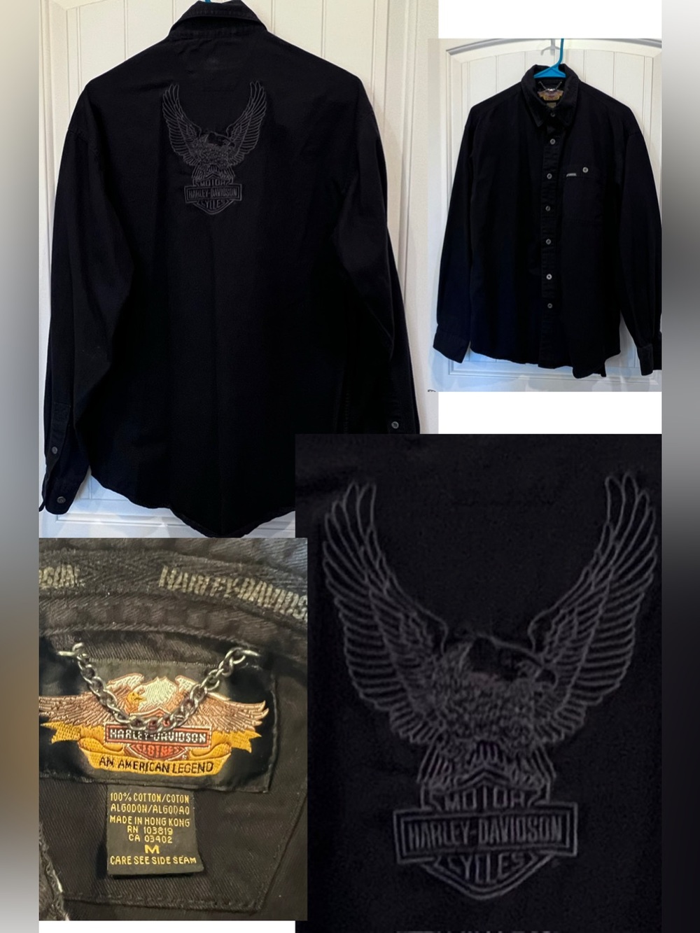 Harley-Davidson Button-Down Shirt Embroidered Tonal Eagle Vintage 2002 Medium